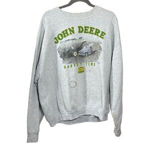 VTG Fruit Of The Loom John Deere Sweatshirt THRASHED Grey Size XXL (READ)